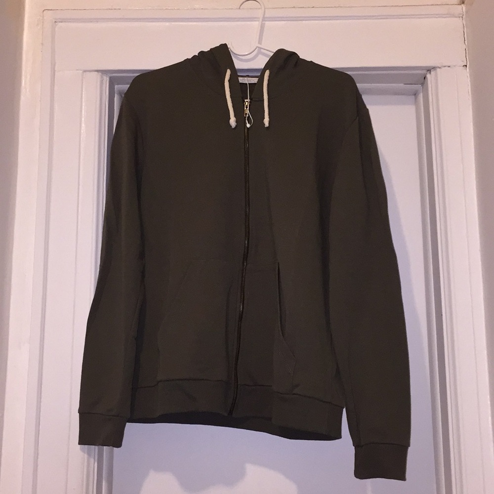 NWOT Zara Army Green Long Zip Hoodie, Small